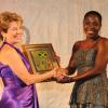 Diana Stewart (left), President, AMCHAM, presents the first prize for the AMCHAM Business & Civic Leadership of Excellence – Corporate Social Responsibility to Joylene Griffith-Irving, Director of Public & Corporate Affairs & Executive Director, Scotia Foundation